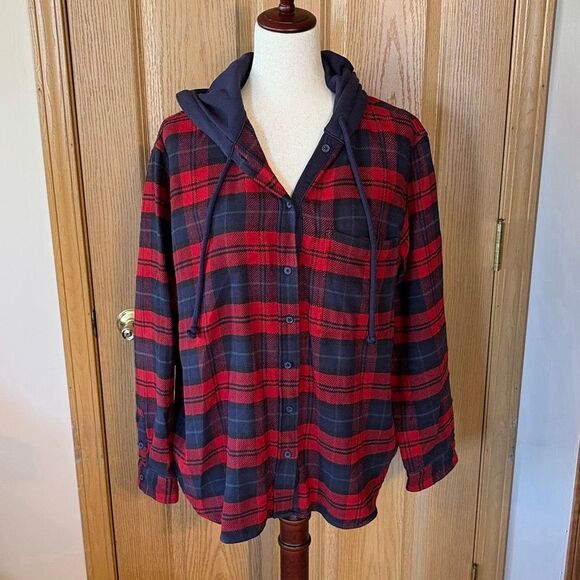American Eagle Cozy Cabin Oversized Hooded Flannel Shirt Large - Picture 3 of 7